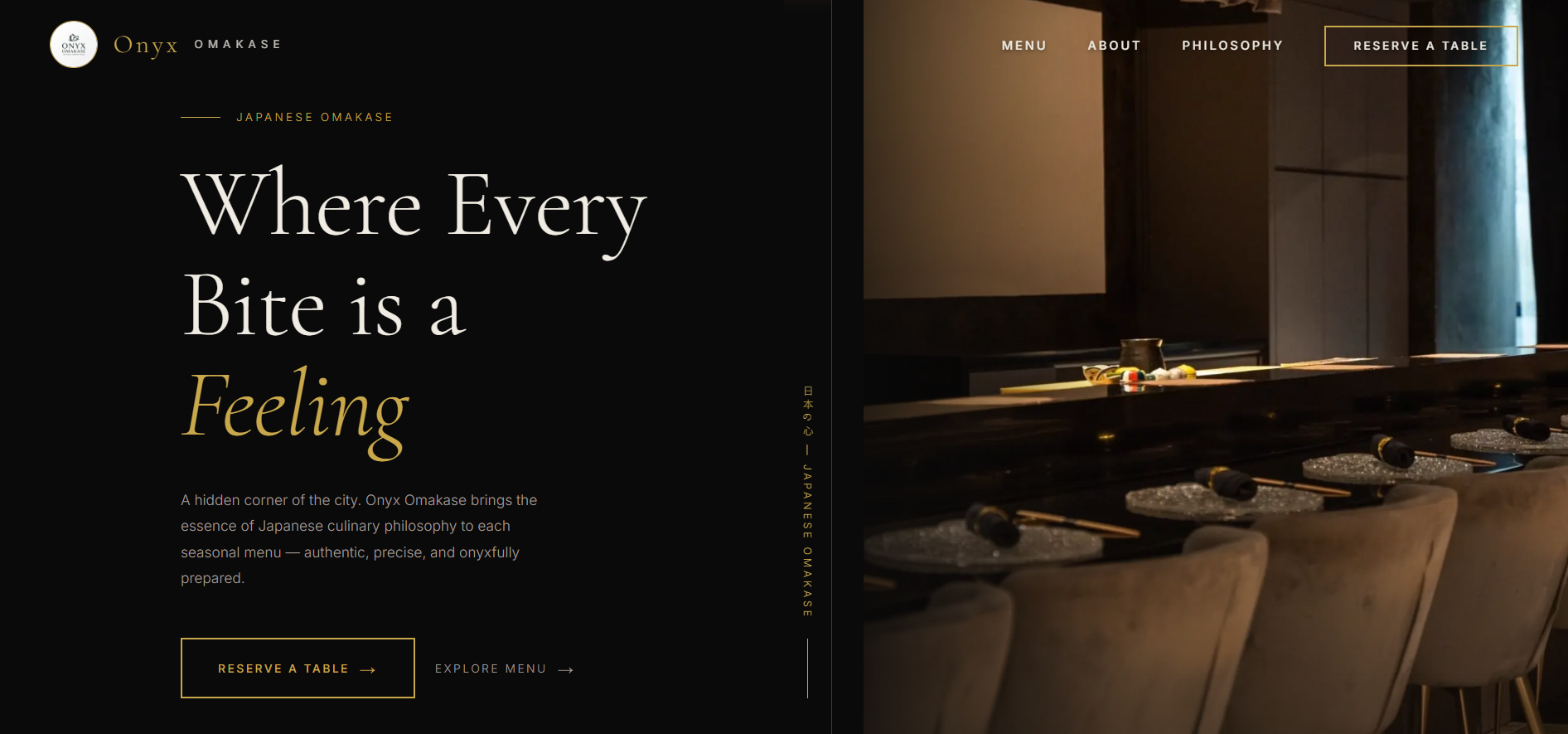 Onyx Omakase premium website design by Culinary Digital Studio