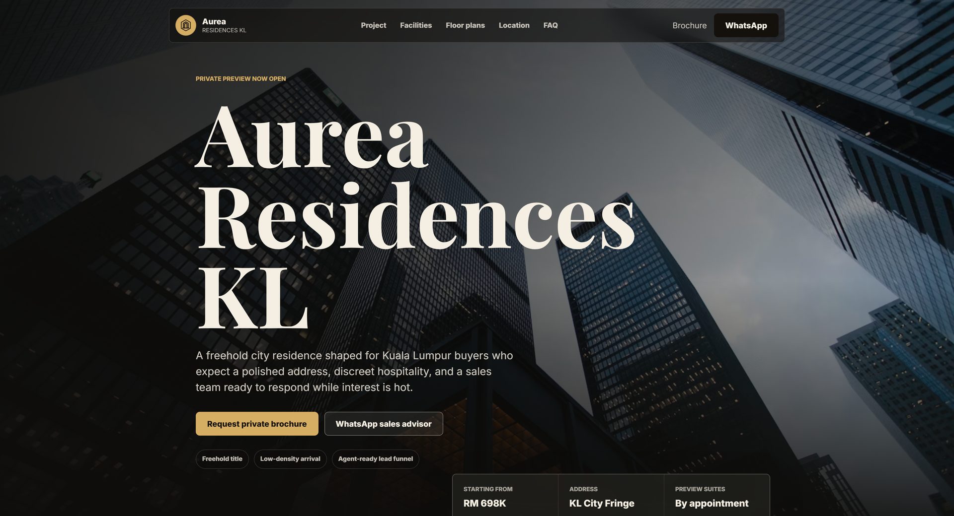 Aurea Residences luxury real estate landing page concept by Culinary Digital Studio