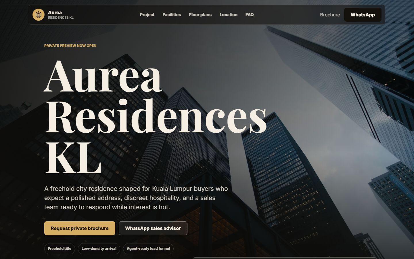 Aurea Residences luxury real estate landing page concept by Culinary Digital Studio