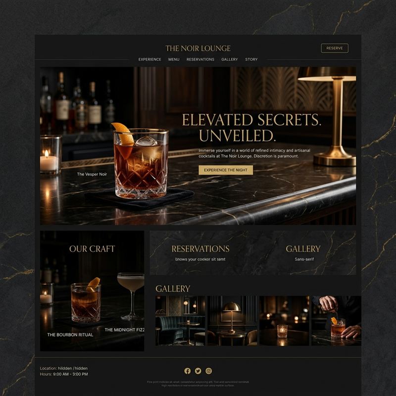 The Noir Lounge speakeasy brand identity and digital design