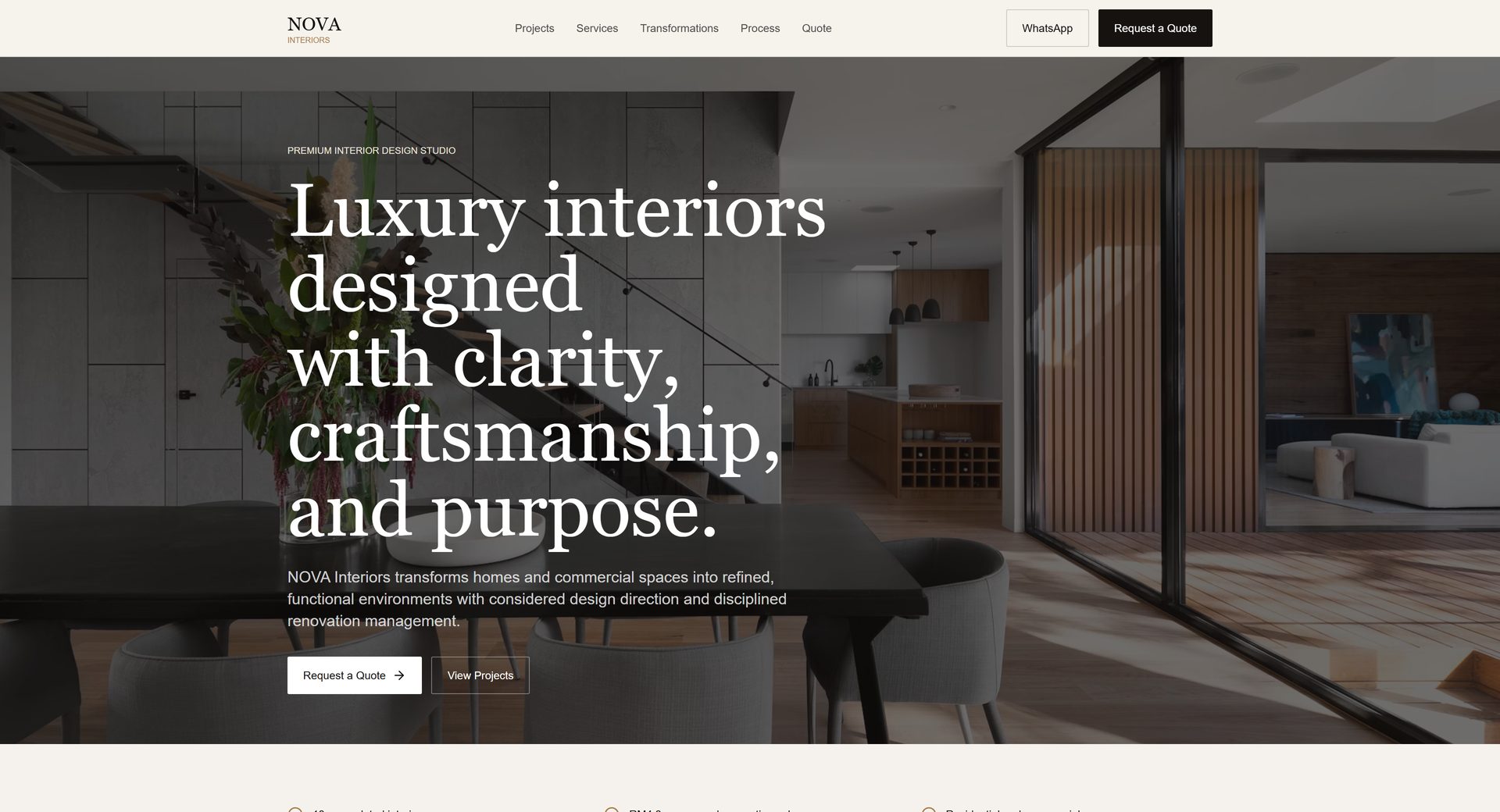 NOVA Interiors luxury interior design and renovation website concept by Culinary Digital Studio