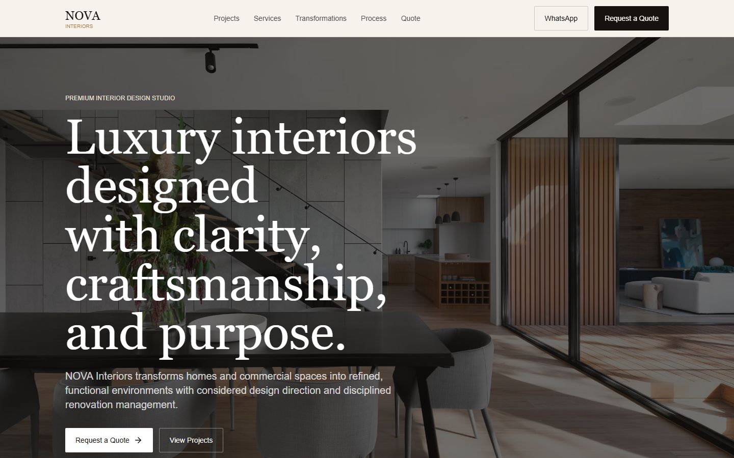 NOVA Interiors luxury interior design and renovation website concept by Culinary Digital Studio